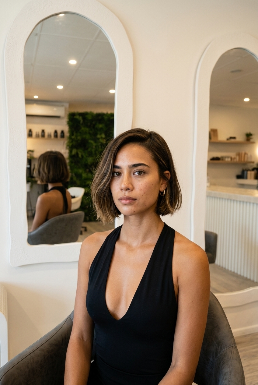 Dark brown bob, glossy finish